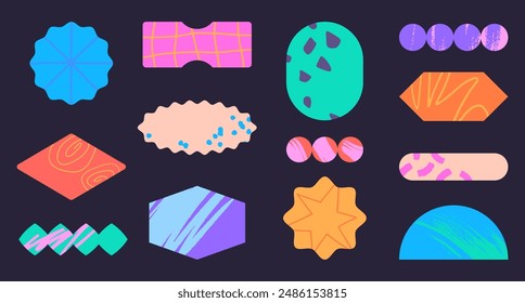 Vector set of artistic patches and stickers with copy space for text.Modern design elements with abstract textures for banners,social media marketing,branding,packaging, covers, prints