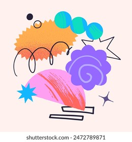 Vector set of artistic patches,doodles and stickers with copy space for text.Modern design elements with abstract textures for banners,social media marketing,branding,packaging, covers, prints