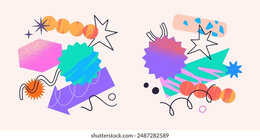 Vector set of artistic patches,doodles and stickers with copy space for text.Modern design elements with abstract textures for banners,social media marketing,branding,packaging, covers, prints