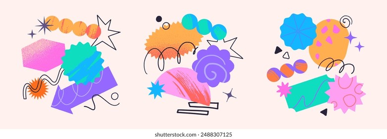 Vector set of artistic patches,doodles and stickers with copy space for text.Modern design elements with abstract textures for banners,social media marketing,branding,packaging, covers, prints