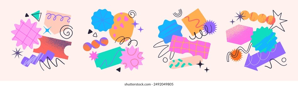 Vector set of artistic patches,doodles and stickers with copy space for text.Modern design elements with abstract textures for banners,social media marketing,branding,packaging, covers, prints