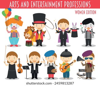 Vector Set of Arts and Entertainment Professions in cartoon style. Women Edition.