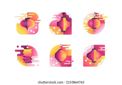 conjunto vectorial de ilustraciones de linternas chinas asiáticas. 