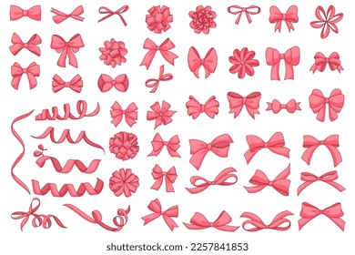 Vector set of assorted pink ribbon styles perfect for use as decoration and sticker