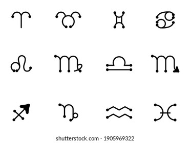 Vector set of astrological signs of the zodiac. Mystical symbols.