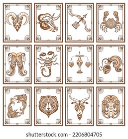 Vector set of astrological symbols, zodiac signs. Mystical symbols.