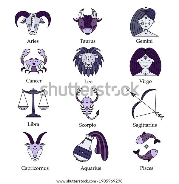 Vector Set Astrological Symbols Zodiac Signs Stock Vector (Royalty Free ...