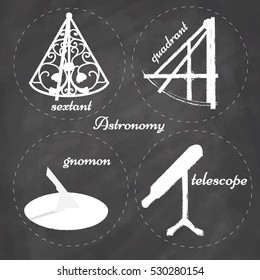 Vector set of Astronomy instruments of chalk board