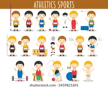 Vector Set of Athletics and Gymnastics Sports in cartoon style