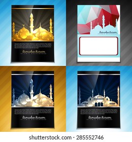 conjunto vectorial de atractiva ilustración de diseño de folletos del festival eid con ilustración de mezquita