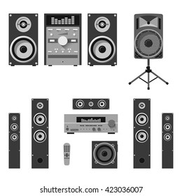 Vector set of audio and music systems icons. Loudspeakers isolated on white background.