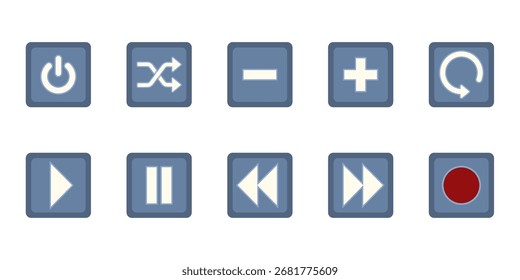 Conjunto vetorial dos botões de cores do reprodutor de áudio. Interface de design simples