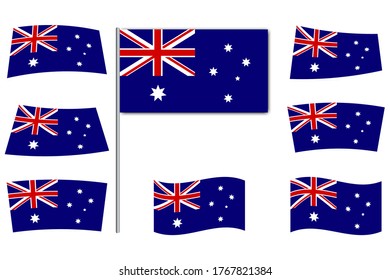 Vector set of Australia flags. Australian banners with the image of the national symbol Illustration of the state emblem