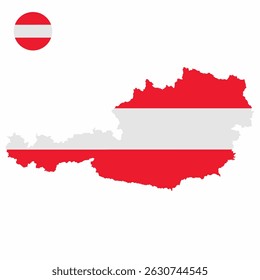 Vector set of Austria high detailed map flag and national flag round badge isolated on white background.