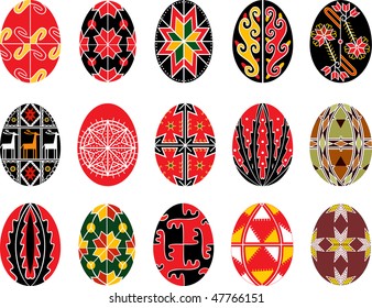 vector set of authentic Ukrainian easter eggs