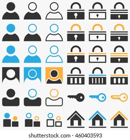 Vector set of the authorization icons for website sign in page.