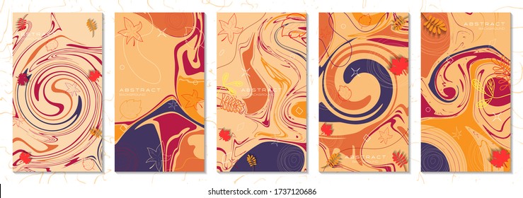 Vector set of autumn backgrounds with copy space for text. Trend shape for banner, greeting card, poster, advertising, social media stories, discount banner. Every background is isolated. 