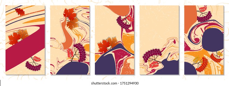 Vector set of autumn backgrounds with copy space for text. Trend shape for banner, greeting card, poster, advertising, social media stories, discount banner. Every background is isolated. 