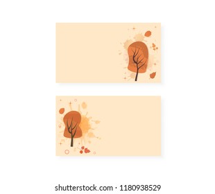 Vector set of autumn backrounds with trees and watercolor splash. Templates for season design. 