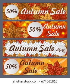 Vector set of autumn banners. Four templates for your design. There are places for your text . Autumn sales banners for web or print