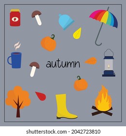 Vector set of autumn items.