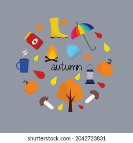 Vector set of autumn items.