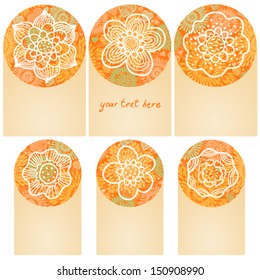 Vector set of autumn labels with flowers. Sticker template with colorful summer flowers.It can be used for decorating of invitations, cards, design of price tags, decoration for bags and clothes.