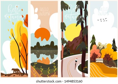 Vector set of autumn landscapes. Eps 10.