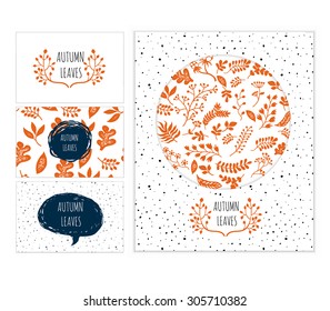 Vector set of autumn leaves  identity elements design template, logo branch  for the invitation, event, wedding (save date), hand drawn sketches.