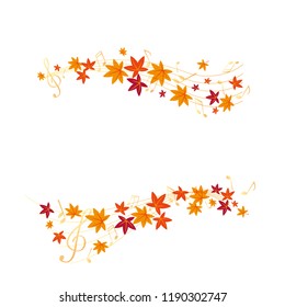 Vector set of autumn leaves with musical note