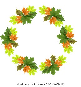 Vector set of autumn leaves round frames Collection of fall themed circle shaped frames with design elements featuring leaves, rowan berries, acorns and pine cones