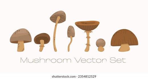 Vector set of autumn mushrooms. Different types of forest mushrooms. Easily editable vector on an isolated background. For cards, prints on clothes, stationery and children's items.