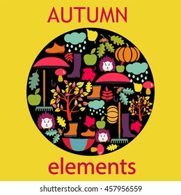 Vector set of autumn themed objects. Set icon of cartoon autumn elements Cute design- illustration 
