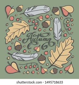Vector set of autumn themed retro design elements Fall vintage elements Everything for the autumn text decoration