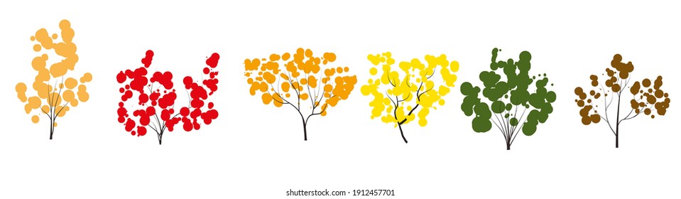 vector set of autumn trees cartoon flat style Nature icon collection, infographic constructor. Game design