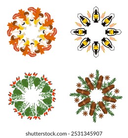 Vector set of Autumn wreaths isolated on white background