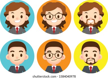 Vector set of avatar, profile picture, portrait male, man characters
