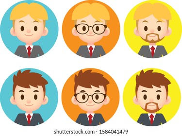 Vector set of avatar, profile picture, portrait male, man characters