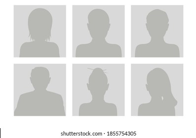 Vector Set of Avatars Faces with Hair. Flat Gray Icons of Male and Female for Web and Mobile. Default Placeholder Avatar Profile on Gray Background. Gray photo. Beautiful Cartoon Portraits. EPS 10