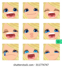 vector Set avatars icons girl faces BLONDE, BLUE EYES Set_7