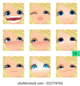 vector Set avatars icons girl faces BLONDE, BLUE EYES Set_3