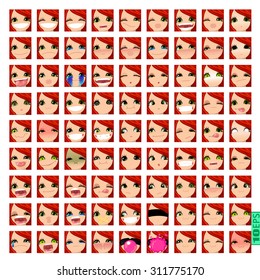 vector Set avatars icons girl faces RED HAIR, GREEN EYES Set_9/9