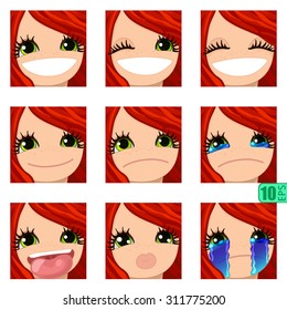 vector Set avatars icons girl faces RED HAIR, GREEN EYES Set_1