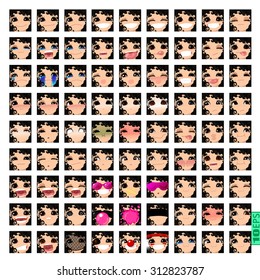 vector Set avatars icons girl faces smiley BLACK CURLY HAIR, BROWN EYES Set_9/9