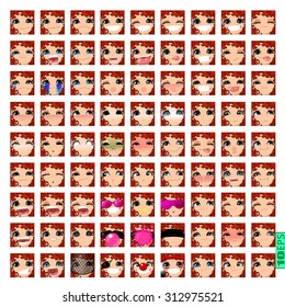 vector Set avatars icons girl faces smiley RED CURLY HAIR, GRAY EYES Set_9/9