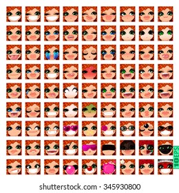 vector Set avatars icons smiley ClipArt Girl faces wavy curly dirty REDHEAD, GREEN EYES Emotions Expressions Web Blog Graphics Profile Picture Red Pack 