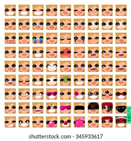 vector Set avatars icons smiley ClipArt Girl faces wavy curly dirty BLONDE HAIR, GRAY EYES Emotions Expressions Web Blog Graphics Profile Picture Red Pack 9x9