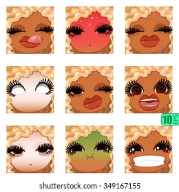 vector Set avatars icons smiley ClipArt swarthy Girl faces wavy curly dirty BLONDE White hair, BROWN EYES Emotions Expressions Web Blog Graphics Profile Picture Pack 5