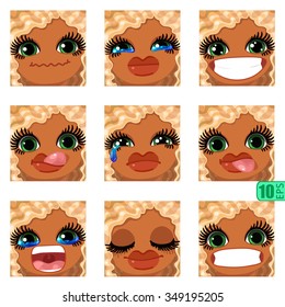 vector Set avatars icons smiley ClipArt swarthy Girl faces wavy curly dirty BLONDE White hair, GREEN EYES Emotions Expressions Web Blog Graphics Profile Picture Pack 4