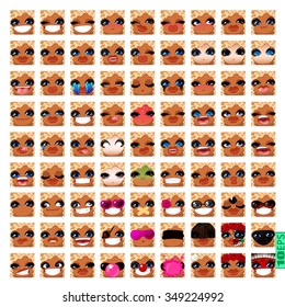 vector Set avatars icons smiley ClipArt swarthy Girl faces wavy curly dirty BLONDE White hair, BLUE EYES Emotions Expressions Web Blog Graphics Profile Picture Pack 9x9